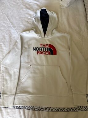 The North Face White Hoodie with Red & Black Logo